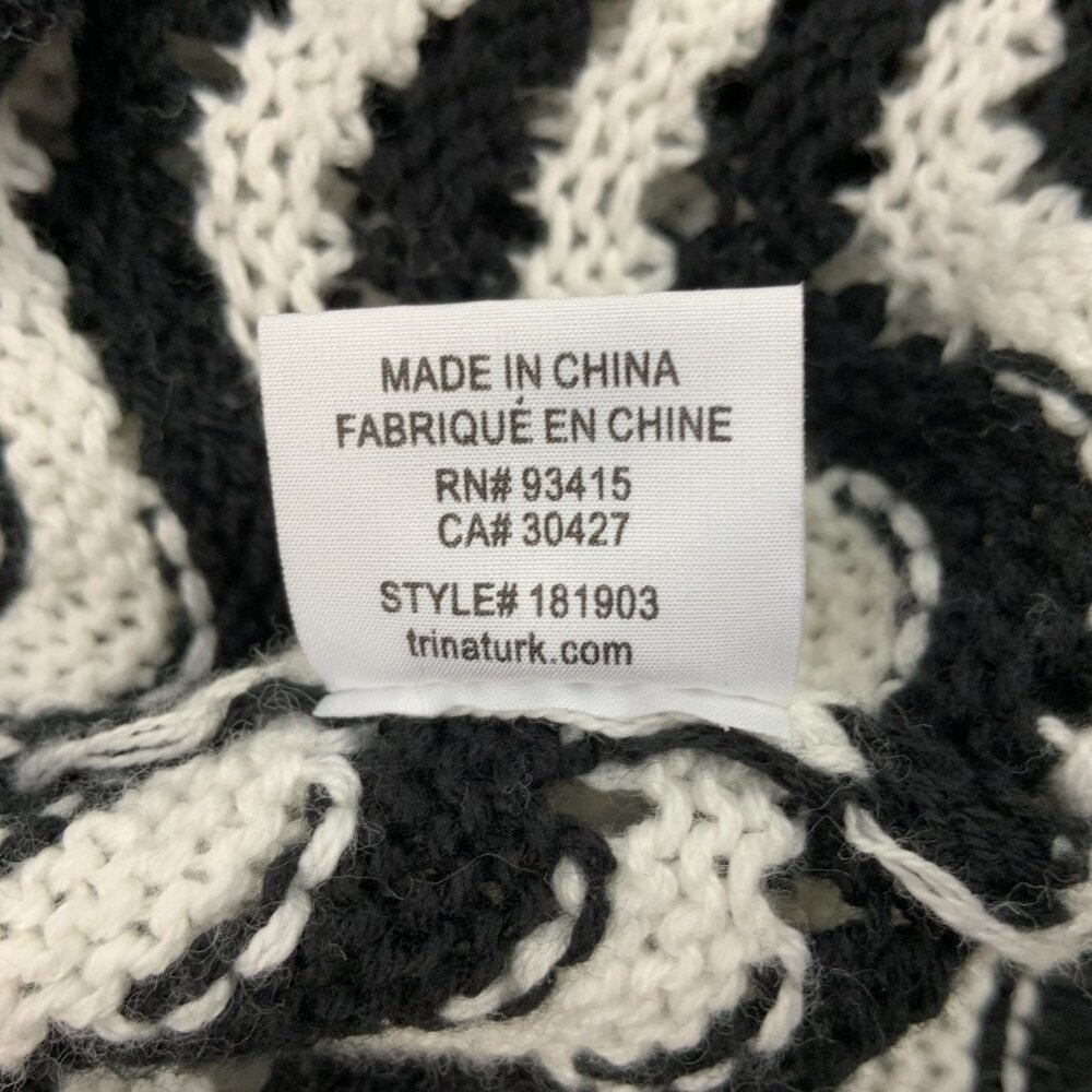 Trina Turk Black & White Chevron Pattern Knit Cotton Sweater Sz M - Picture 9 of 16